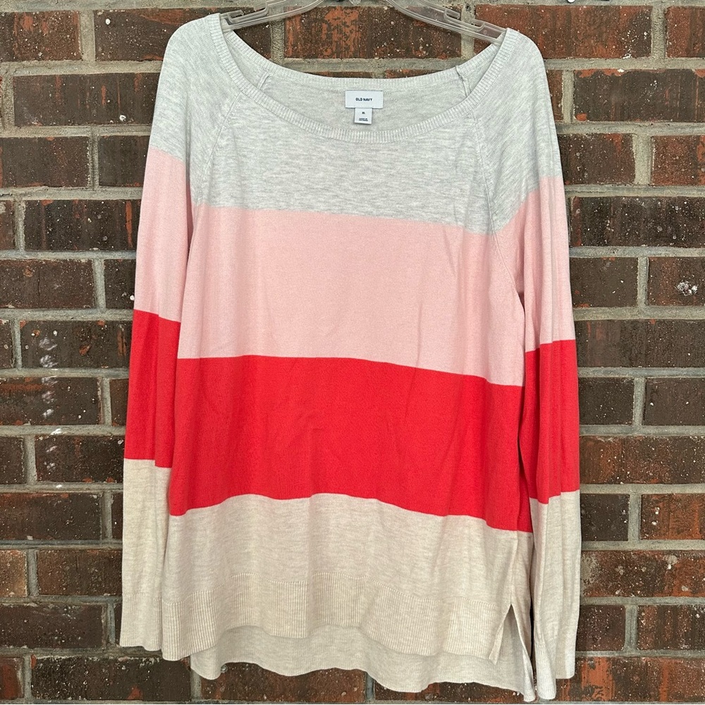 Pink, Red & Gray Colorblocked Striped Long sleeve Old Navy Sweater